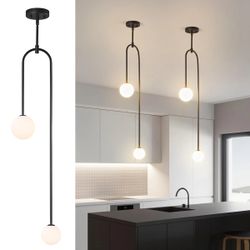 Modern Milk Glass Pendant Light 2 Light Mid Century Chandelier