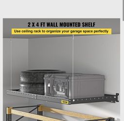 Garage Wall Shelf 2 x 4 ft Garage Shelving Wall Mounted Steel Shelf, Garage Overheads Storage Rack, 260 LBS Weight Capacity Floating Shelves, Heavy Du