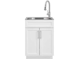 NEW! GLACIER BAY All-In-One White Laundry Sink Cabinet with Stainless Steel Sink