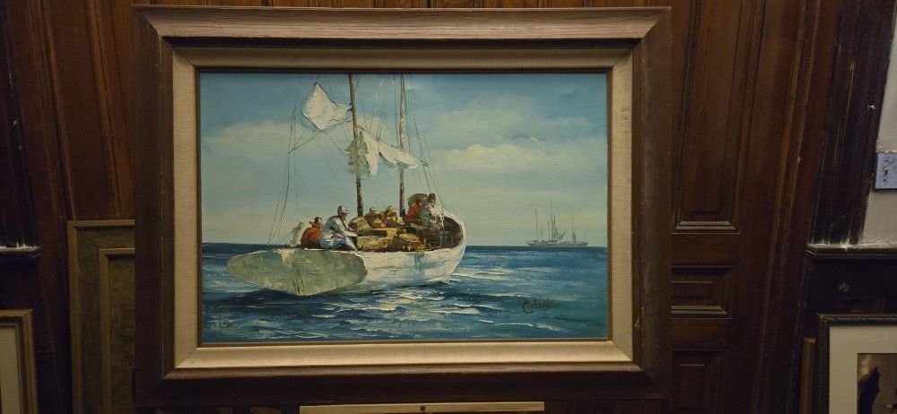 Signed "Colage" Ship Painting