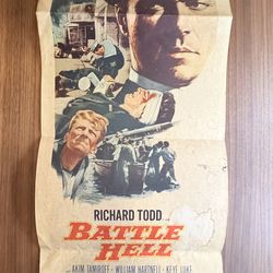 Original 1957 "Battle Hell" Movie Poster (27x41) – One Sheet  Authentic theatrical release poster from DCA Pictures. Starring Richard Todd.  Condition