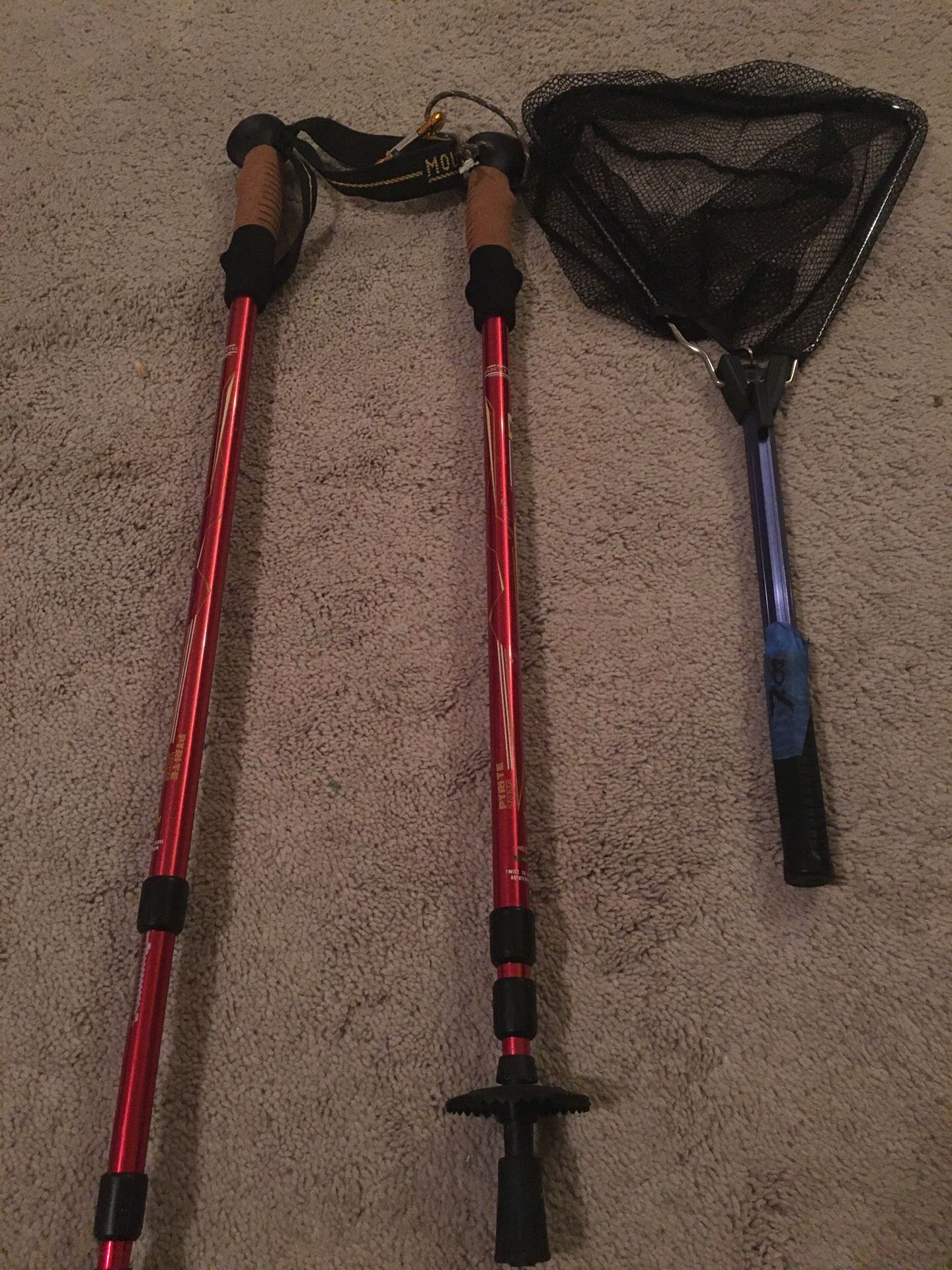 Walking sticks for fly fishing and foldable net