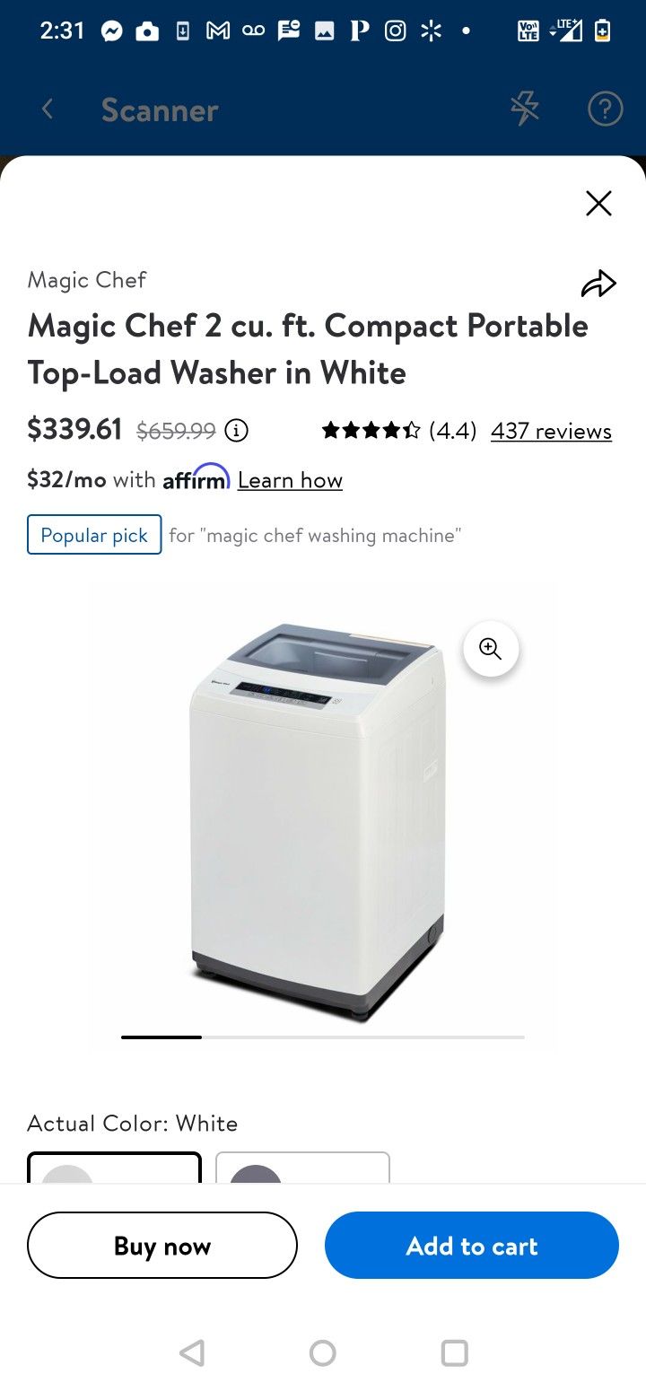 New Magic Chef 2.0 Cubic Foot Portable Washer