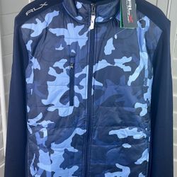 RLX Ralph Lauren Hybrid Navy Camo Golf Wool Blend Full Zip Quilted Jacket - Available in Men’s Size Large and XL - New w/Tags $268.00