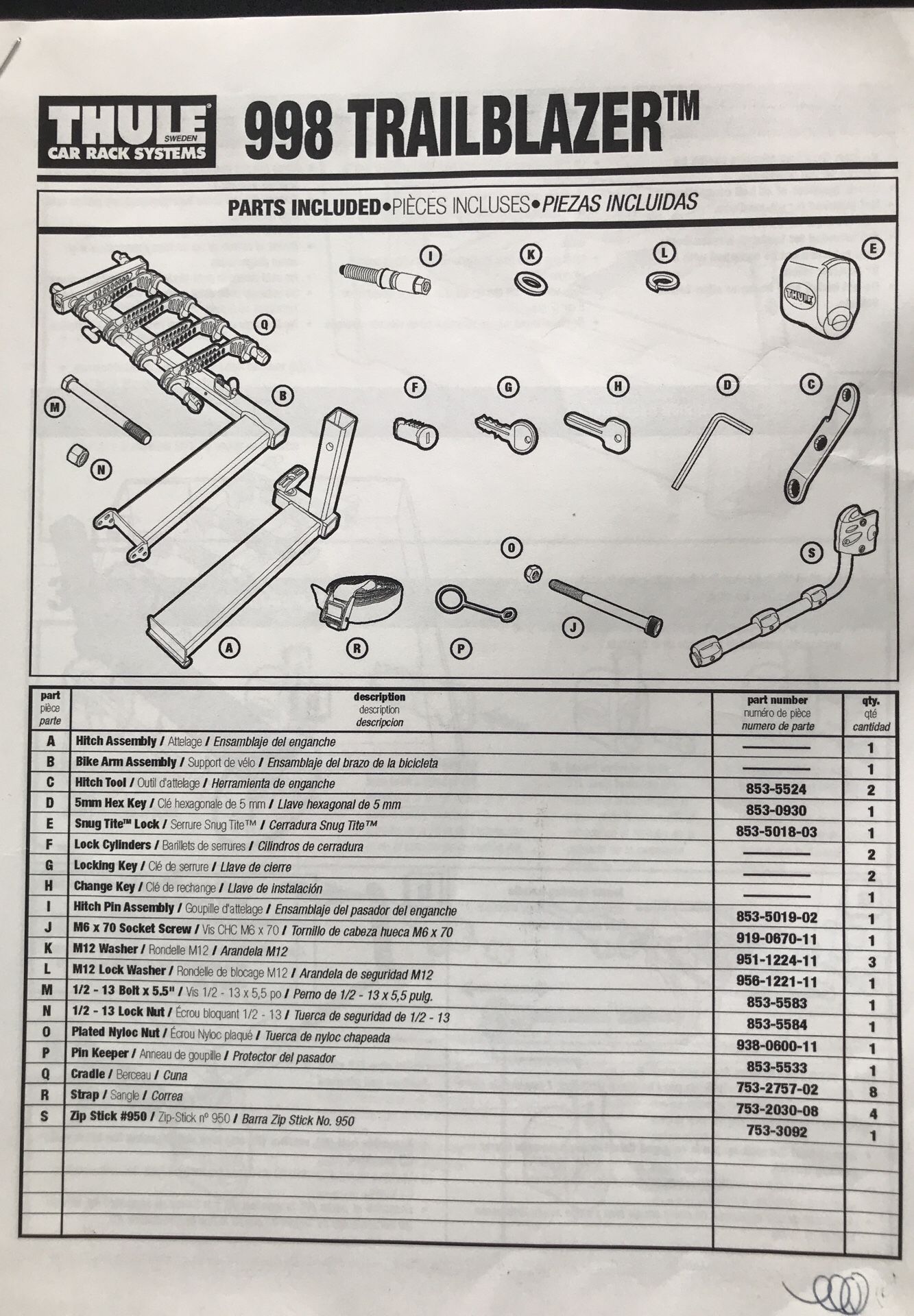 Thule 998 sales trailblazer