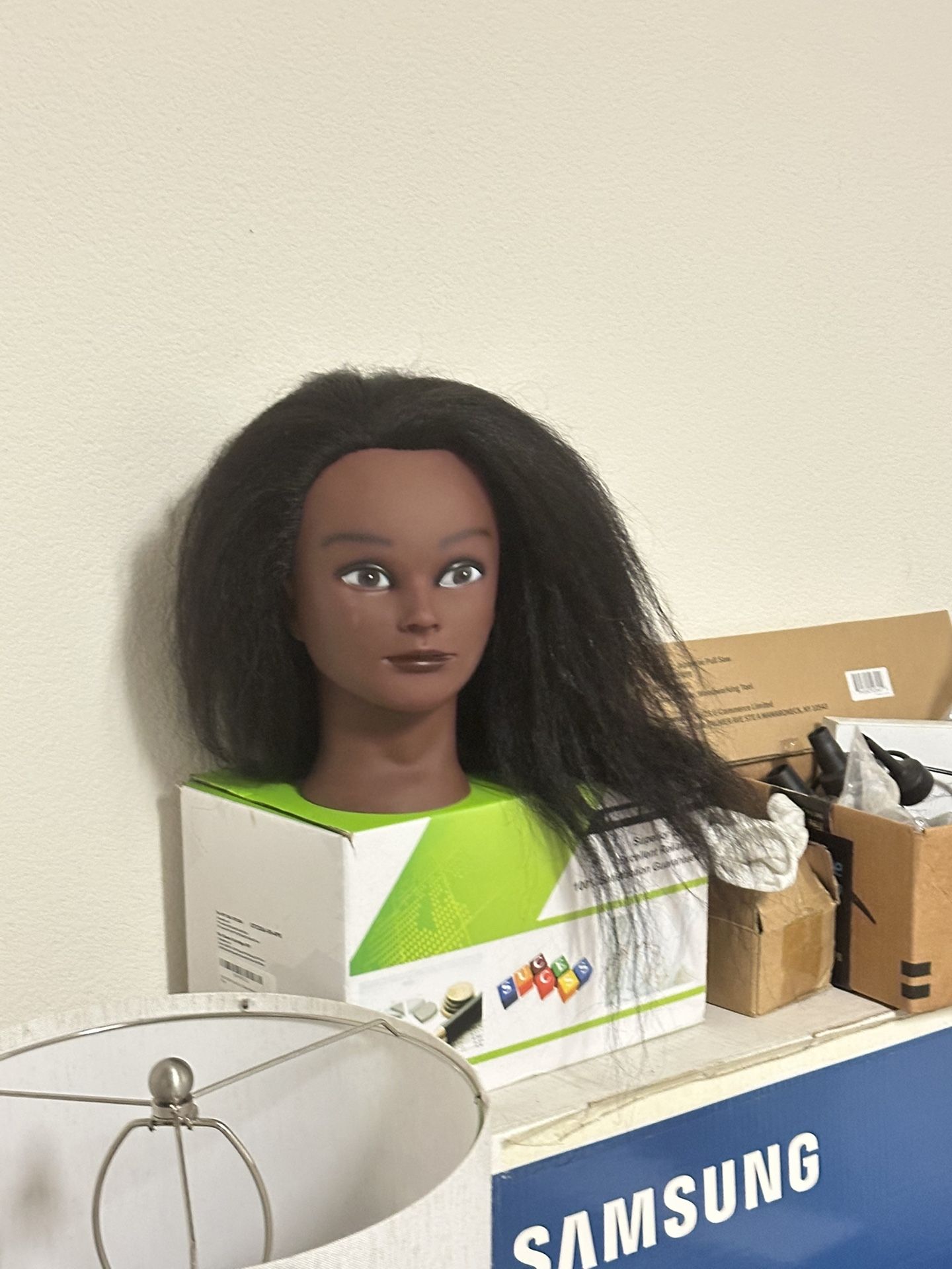 16 Inch 100% Real Hair Mannequin Head Training Head Manikin Cosmetology Doll Head for Hairdresser Practice Braiding Hair Styling with Clamp stand (16