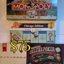 4 games The Deluxe Edition Monopoly , Chicago Edition Monopoly , Password and Yahtzee Deluxe $75