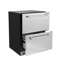 24 in. Undercounter Refrigerator, 2-Drawer Built-in Beverage Refrigerator with Touch Pane 4.9 cu. ft. Capacity Silver