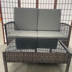 2pc Wicker Patio Set with Gray Cushions