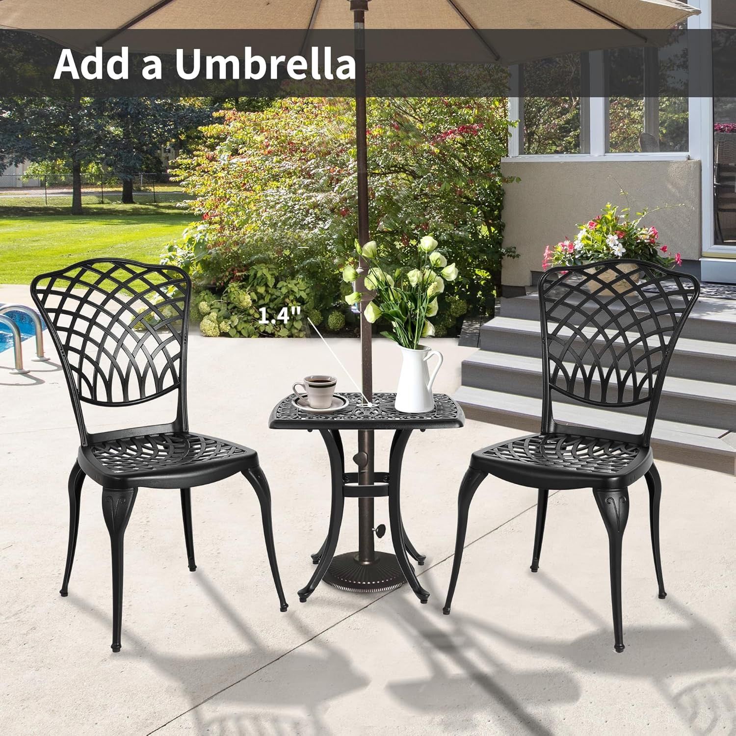 balcony patio set 3pc umbrella PatioKingdom 9FT Outdoor Umbrella, Autotilt Crafted from cast aluminum with an anti 3 Pieces Patio Table Chairs