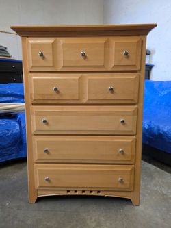Modern Honey Oak Color 5 Drawer Tallboy Dresser