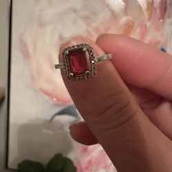 Halo Ruby princess Cut Diamond Ring