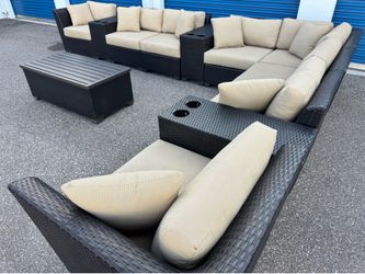 MODULAR PATIO 12pc SECTIONAL RESIN WICKER SOFA CHAIRS STORAGE TABLE +
