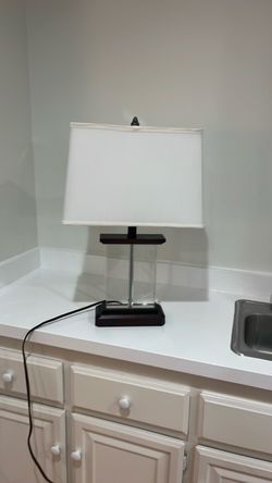 Acrylic rubbed bronzed lamp with shade