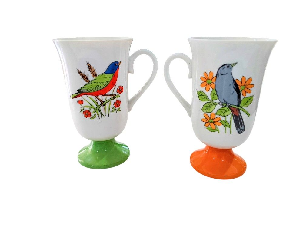 Footed Bird Porcelain Mugs