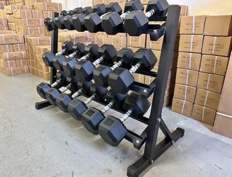 Dumbbell Set ~ Rubber-Hex 5-50lb with rack ~ Brand New 💪