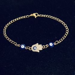 Rhinestone Hamsa Hand Evil Eye Bracelet or Anklet 