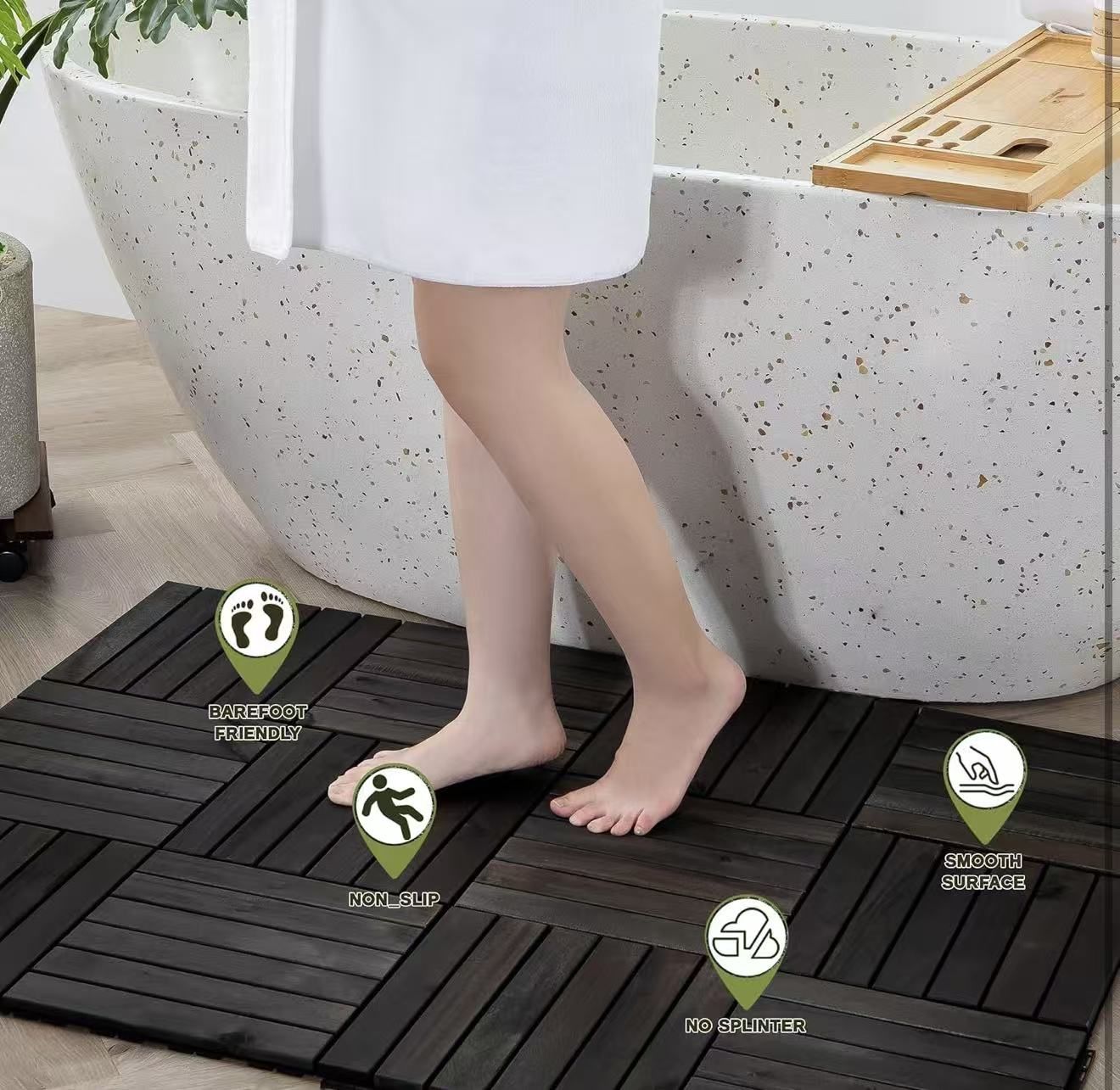 Acacia Wood Flooring Interlocking Deck Tiles for Patio Decor 27 PCS black $50