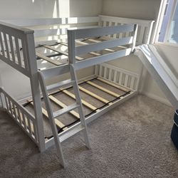 Kids White Floor Level Twin Bunkbed