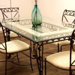 Beautiful Glass Dining Room Table On an Italian Marble  and Iron Base.