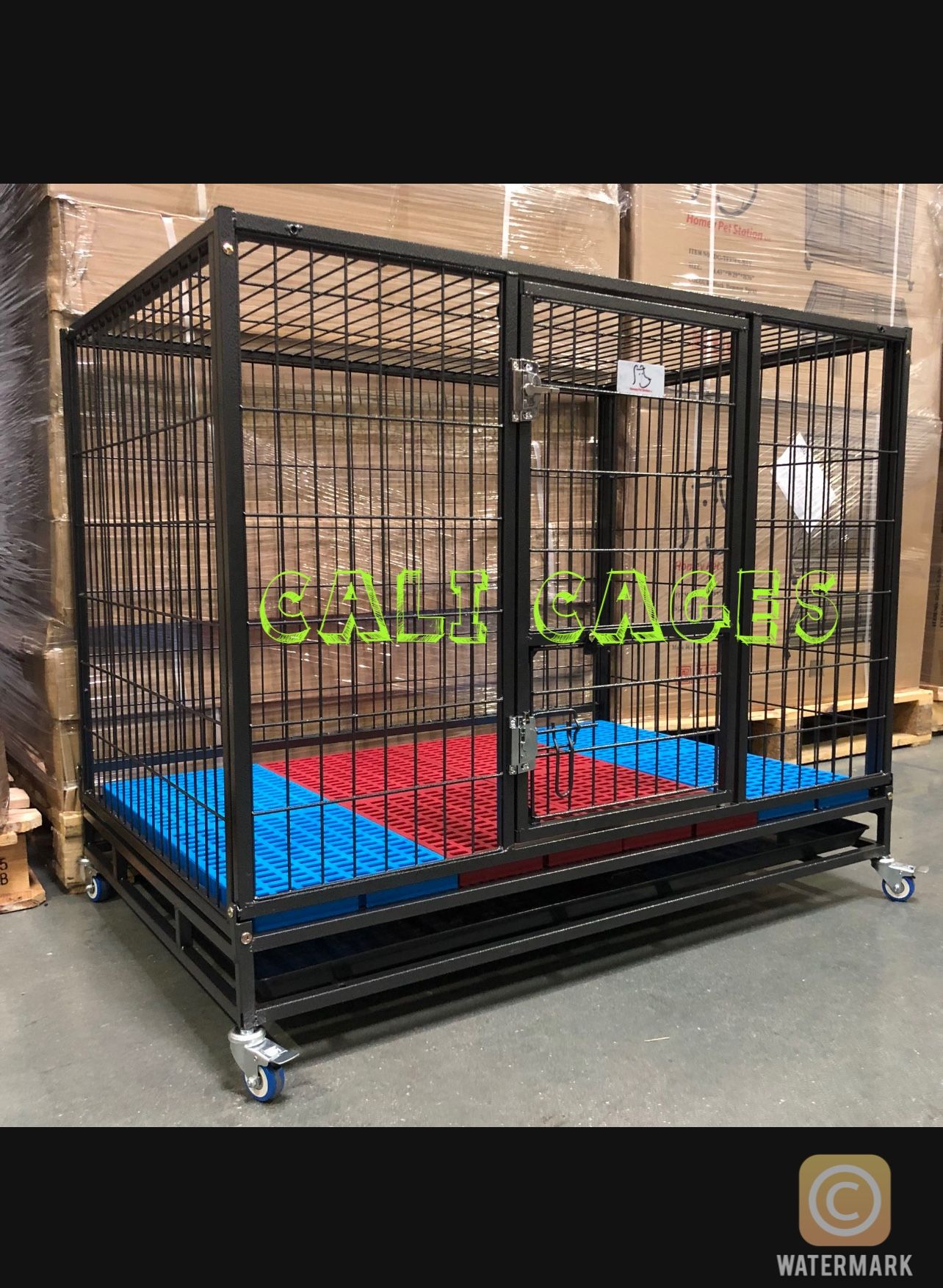 Dog Pet Cage Kennel Size 43” Large Folding With Plastic Floor Grid