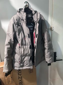 Gray Puffer Winter Jacket with Hood
