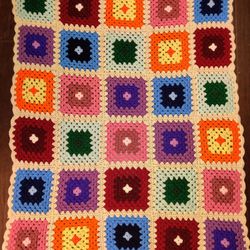 VTG Granny Square Colorful Afghan Crochet Blanket  47x58