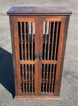 Indian Mango Solid Wood Grill Two Doors Cabinet