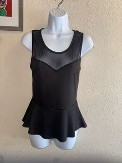 Black Mesh Peplum Sleeveless Top