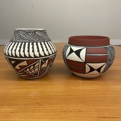 Acoma Pueblo Hand-Painted Pottery Jars Pair - Many More Items In Stock!