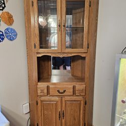 Oak Corner Hutch Curio Cabinet