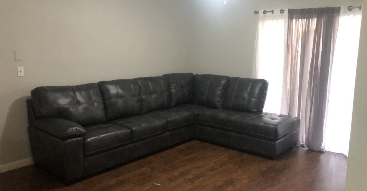 Grey Leather Sectional