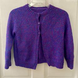 Handmade Vintage Kids Cardigan Sweater Girl's 6-7 Purple Multi Knit