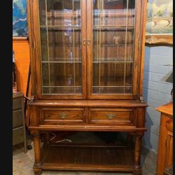 Antique Display Cabinet Comes In Two Parts