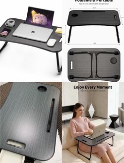 Folding Lap Desk Bed Desk Laptop Table Tray, Breakfast Serving Tray, Portable & Lightweight Mini Table for Sofa Couch Floor - Black