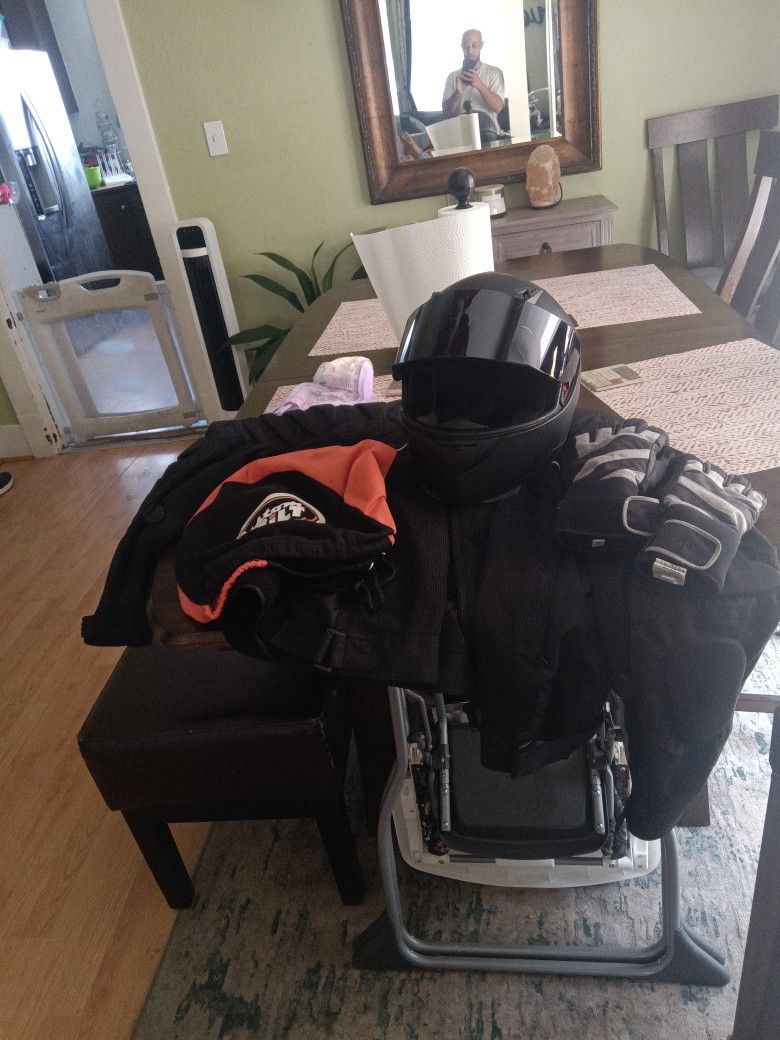 Motorcycle Helmet And Jacket And Gloves Together