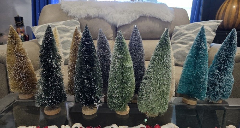 12 Pcs Mini Christmas Trees Bottle Brush Christmas Trees 4 Size 12 Inch