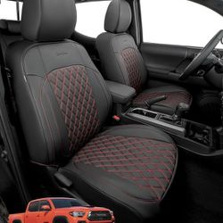 Seat Protection for Toyota Tacoma 2016-2023, Premium Waterproof Faux Leather Set, Compatible with Crew/Double Cab Models, Car Accessories, Black and R