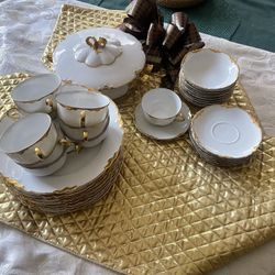 Vintage Fancy Gold Trim China Plates Cups 33 Piece