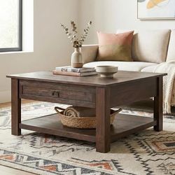 38" Square Rustic Brown Coffee Table