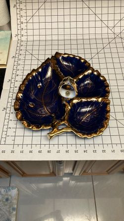 Cobalt Blue Gild Leaf-Shaped Porcelain Divided Dish Tray