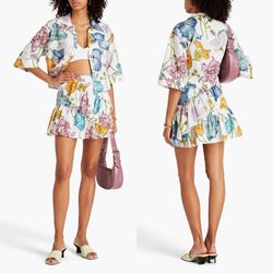 Hayley Menzies Carmen gathered floral print cotton mini skirt size S small
