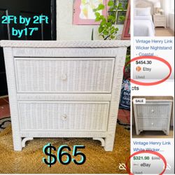 $65 Vintage Coastal/Boho Henry Link  Wicker 2 Drawer Nightstand in good condition