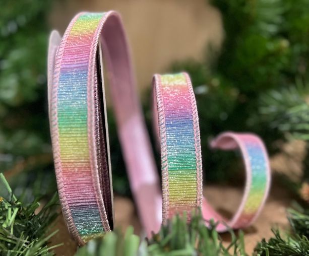 Rainbow Sherbet Farrisilk 1 Inch Christmas Ribbon for Tree Trimming 10 Yards