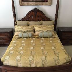 AMERICAN DREW 5 pieces BEDROOM Suite w/ King Upholstered Panel Carved Bed Set