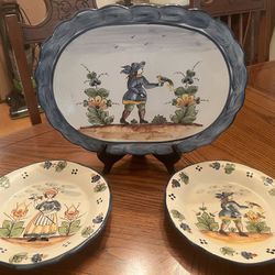 Set Of 2 Decorative Plates and 1 Platter