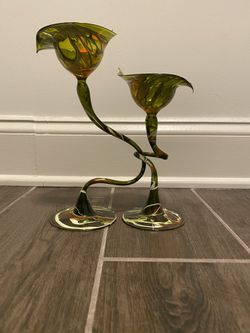 Amazing glass and painted candle holder with set of 2