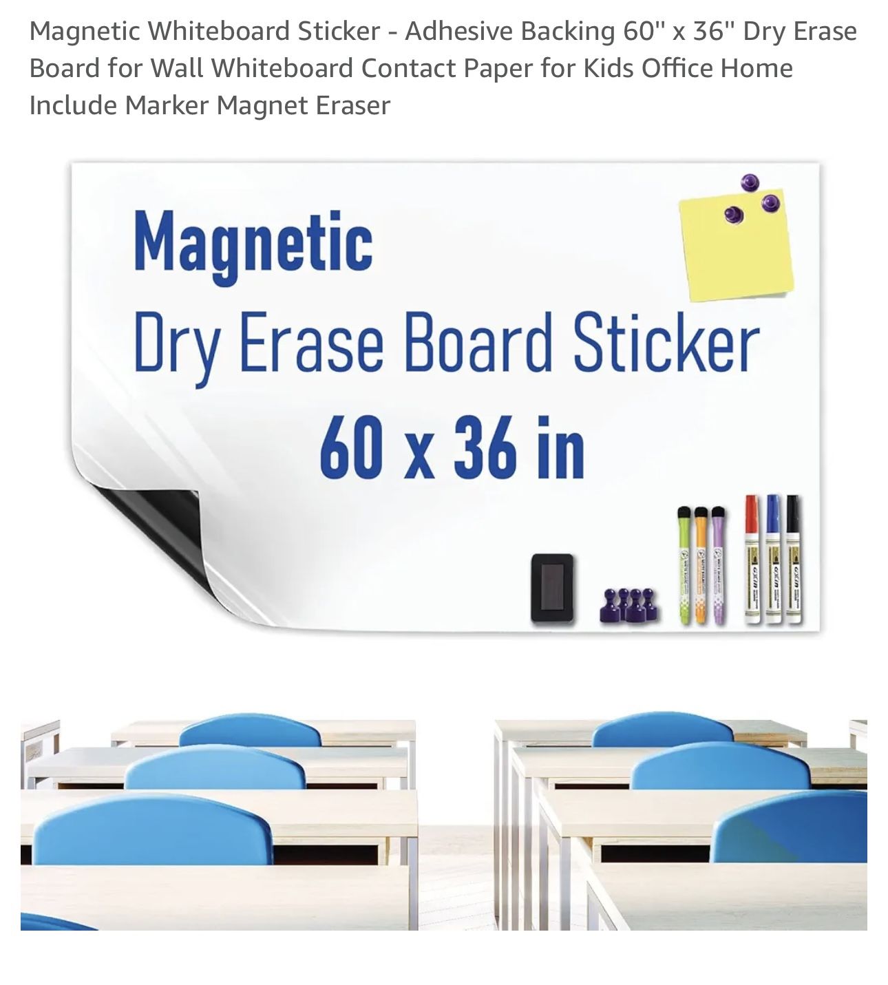 HeatPomelo Magnetic Whiteboard Sticker - Adhesive Backing 60'' x 36'' Dry Erase Board for Wall Whiteboard Contact Paper for Kids Office Home Include M