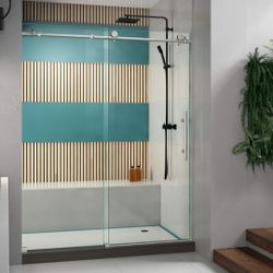 DreamLine SHDR-(contact info removed)0-07 Shower Door, 56-60 in. W x 1 in. D x 76 in. H, Brushed Stainless Steel