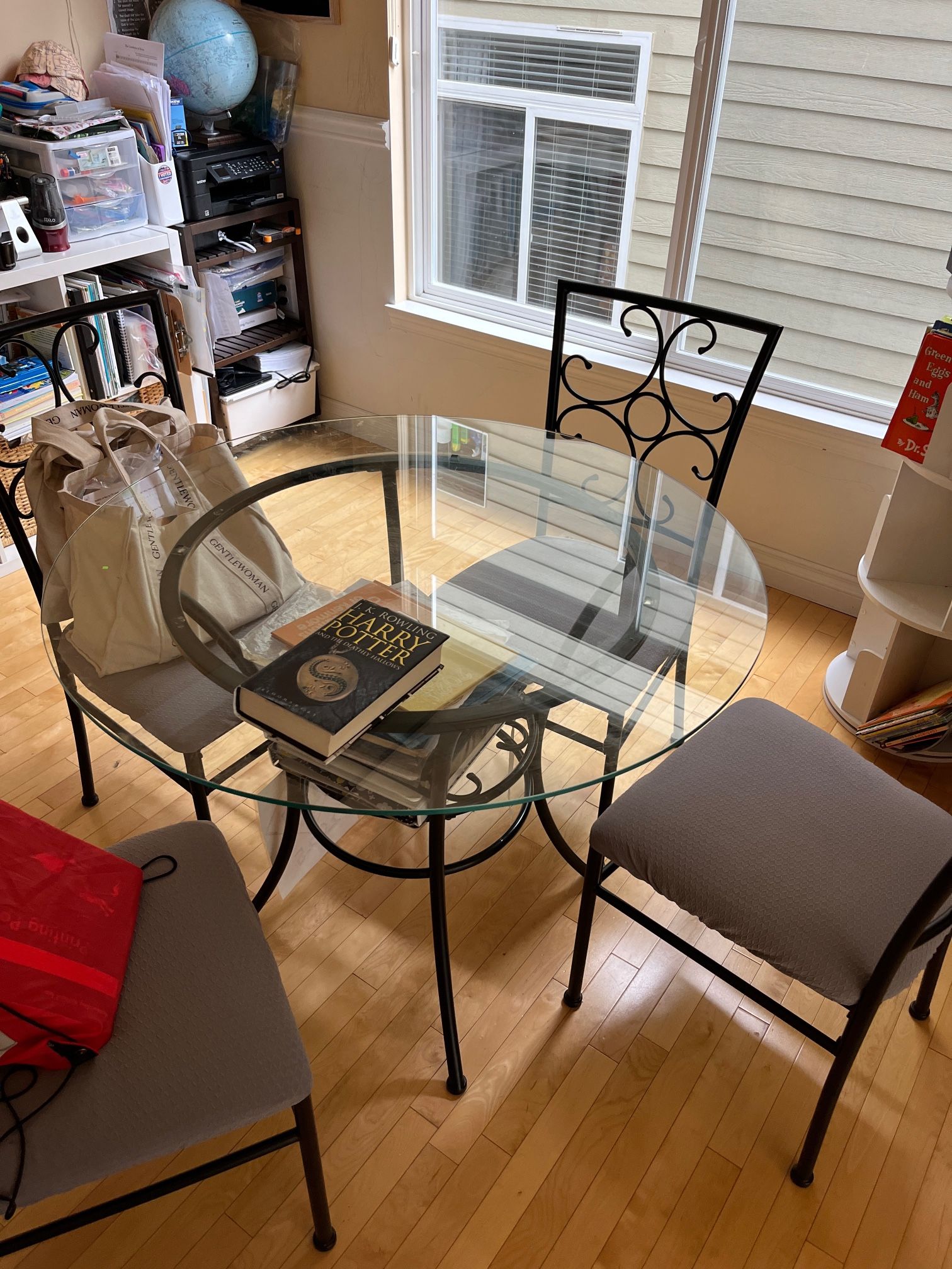 Round Glass Dinner Table with 4 Chairs 38 Inches Wide